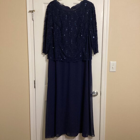 Alex Evenings Mock Two-Piece A-Line Gown (Plus Size) 24W, Navy - Picture 1 of 4